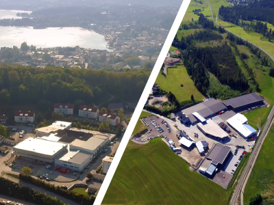 Drohnenaufnahmen von den Standorten von Ideal und Ake in Gmunden und Bad Mitterndorf